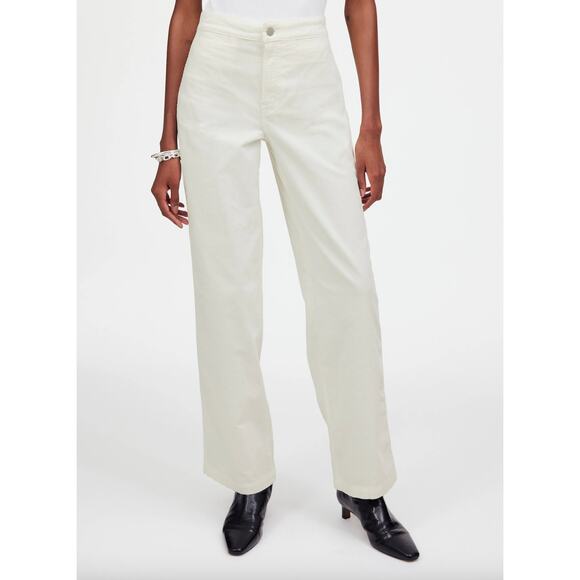 Madewell The Emmett Wide Leg Pant Corduroy Welt Pocket High Rise Ivory US 26 NWT - Picture 3 of 13